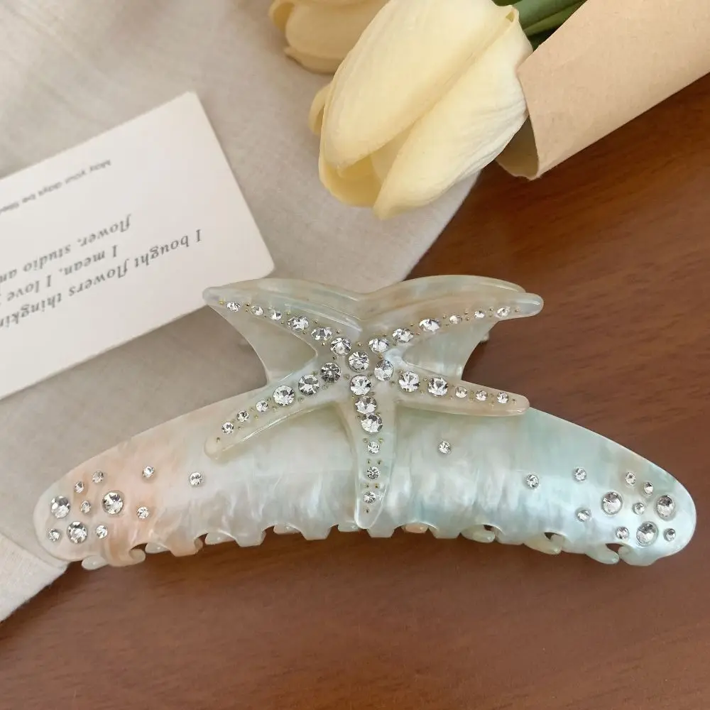

Cute Acetic Acid Acetate Hair Claw Korean Style Rhinestone Starfish Hair Grab Clip Headdress Large Shark Clip Female