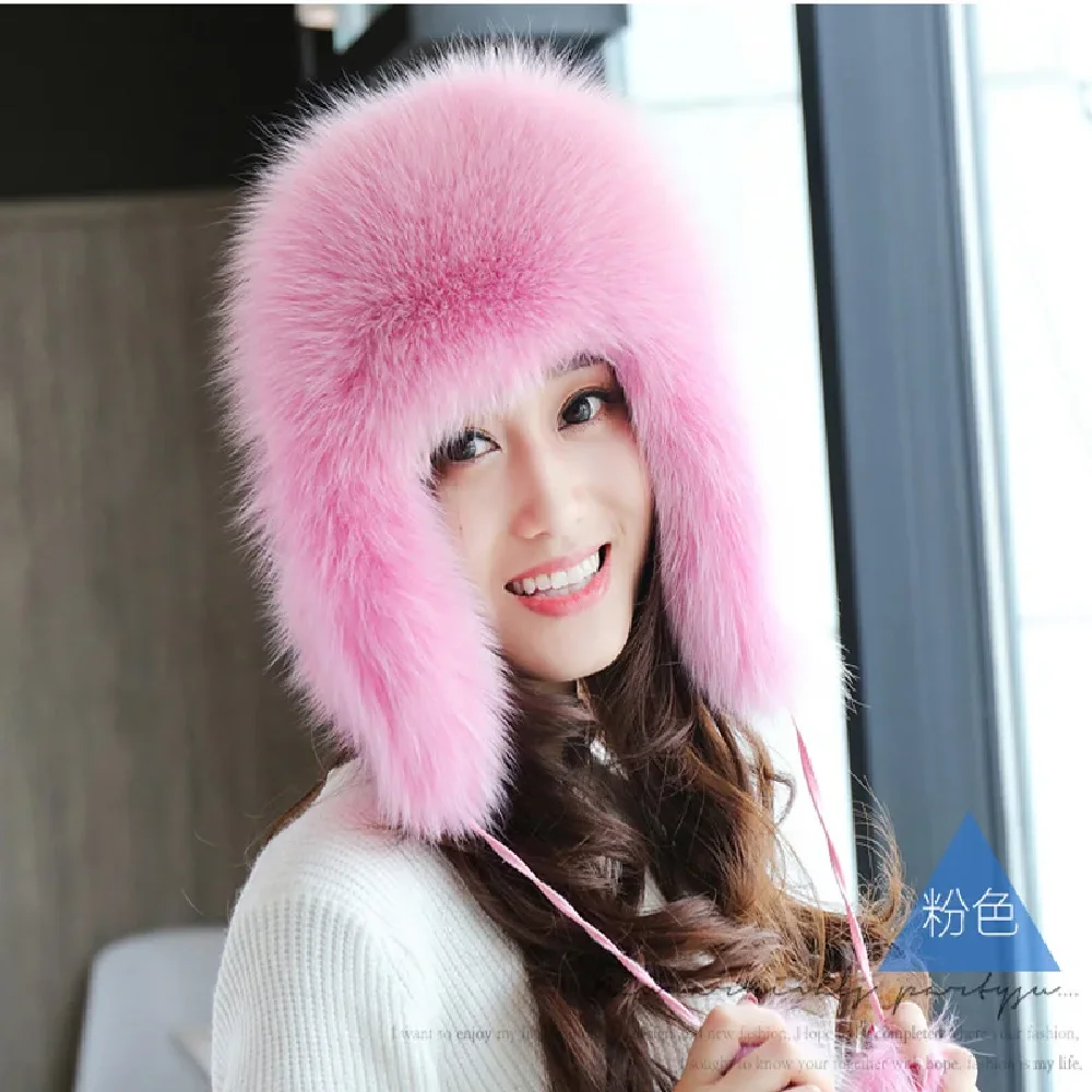 

Real Fox Fur Bomber Sheep Skin Hat Winter Warm Wool Cap Earmuffs Handmade Soft Comfortable