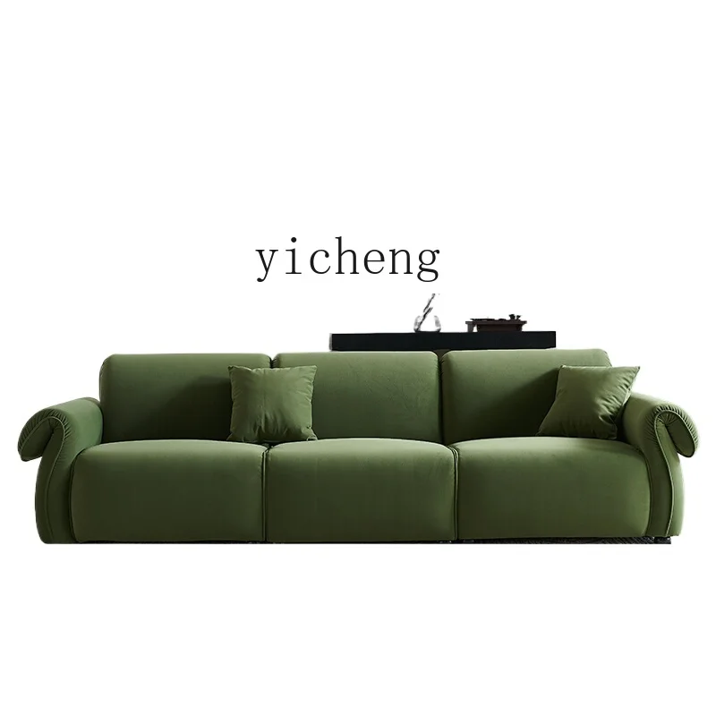 

ZC sofa retro living room small apartment retro dark green straight row simple sofa