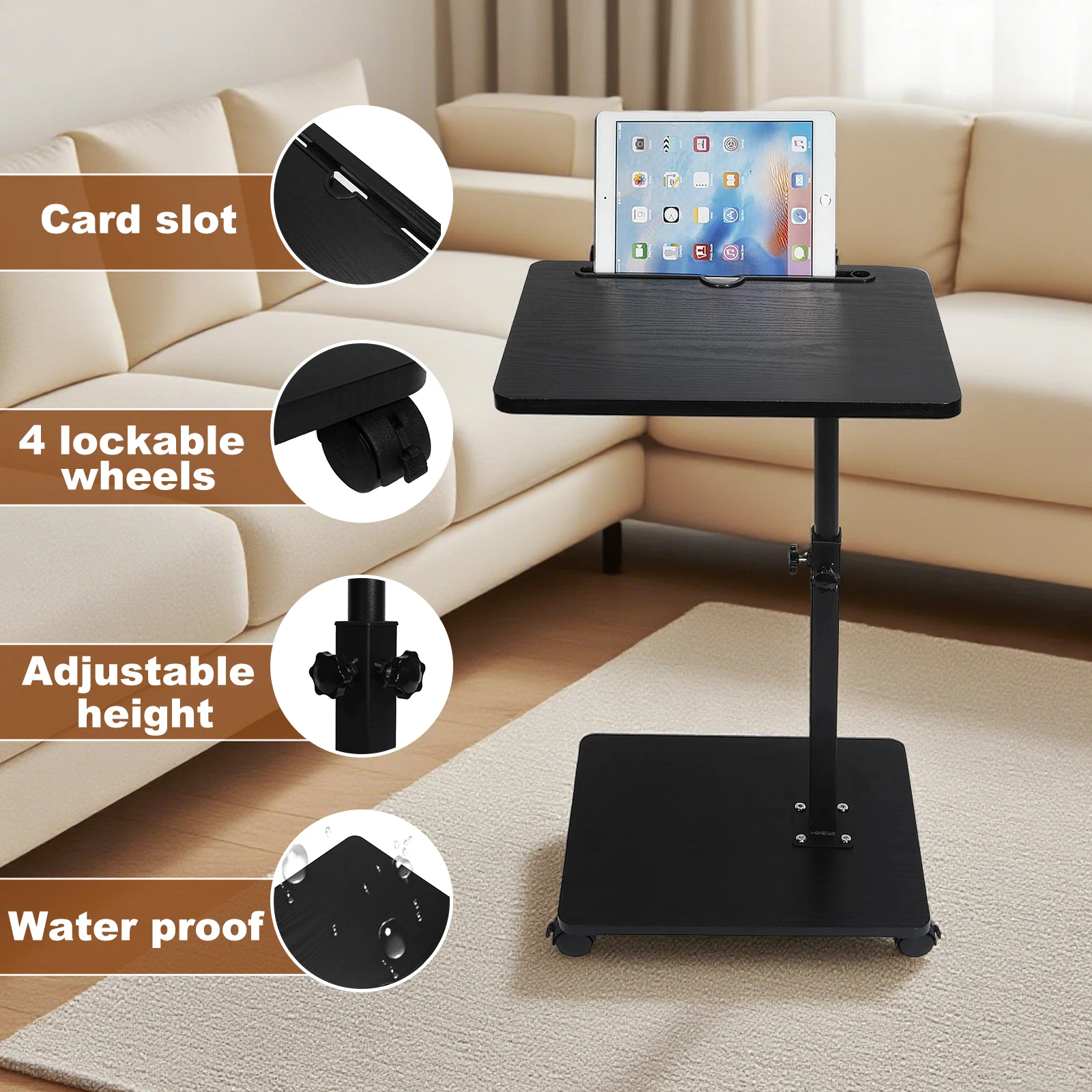 

Роликовый подвижный деревянный стол с канавкой, регулируемый стол, чайный столик 360° ° Вращающаяся столешница для Ipad, семейный компьютерный книжный стол, высота