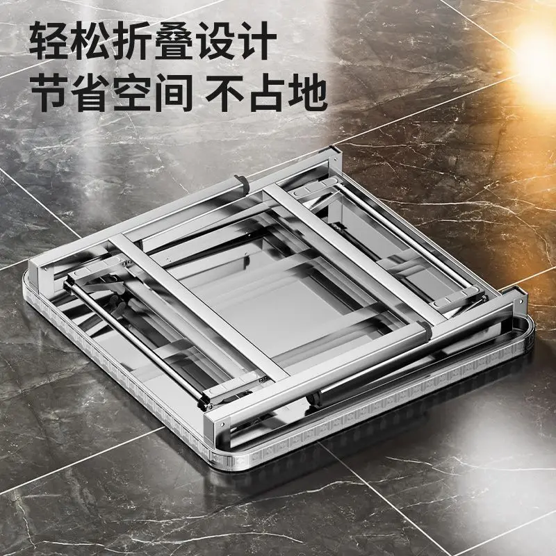 Commercial household folding square table 304 extra thick stainless steel rental housing school construction site convenient