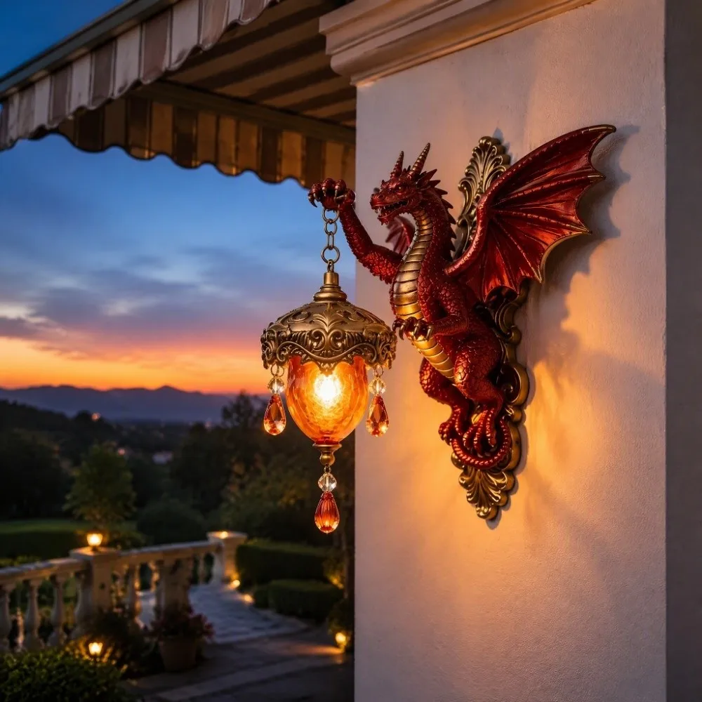 Room Decor Resin Dragon Wall Light Crystal Pendant Soft Ambient Light Art Sculpture Sconce Funny Decorative Night Light Hotel