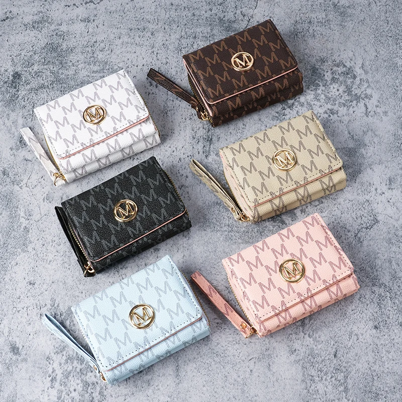 New style women's wallet, short, European and American PU high-end coin purse, printed, multi-card slots, small wallet
