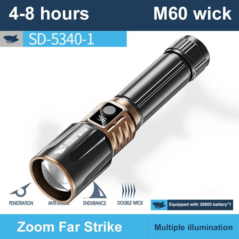 

SD-5340 Многофункциональный уличный мощный светодиодный фонарик дальнего действия с телескопическим зумом, пластиковый перезаряжаемый USB-фонарик