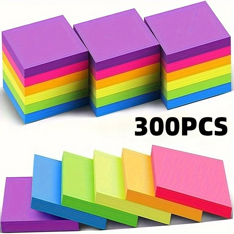 300pcs Self-Adhesive Sticky Notes in Vibrant Neon Colors,Perfect for Organizing at School,Home,And The Office.Fluorescence color