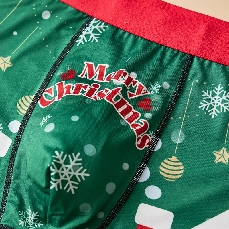 1/3Pcs/Set Christmas Print Men Boxer Shorts Breathable Ice Silk Boyshorts Elastic waistband Mens Underwear Male Christmas Gifts