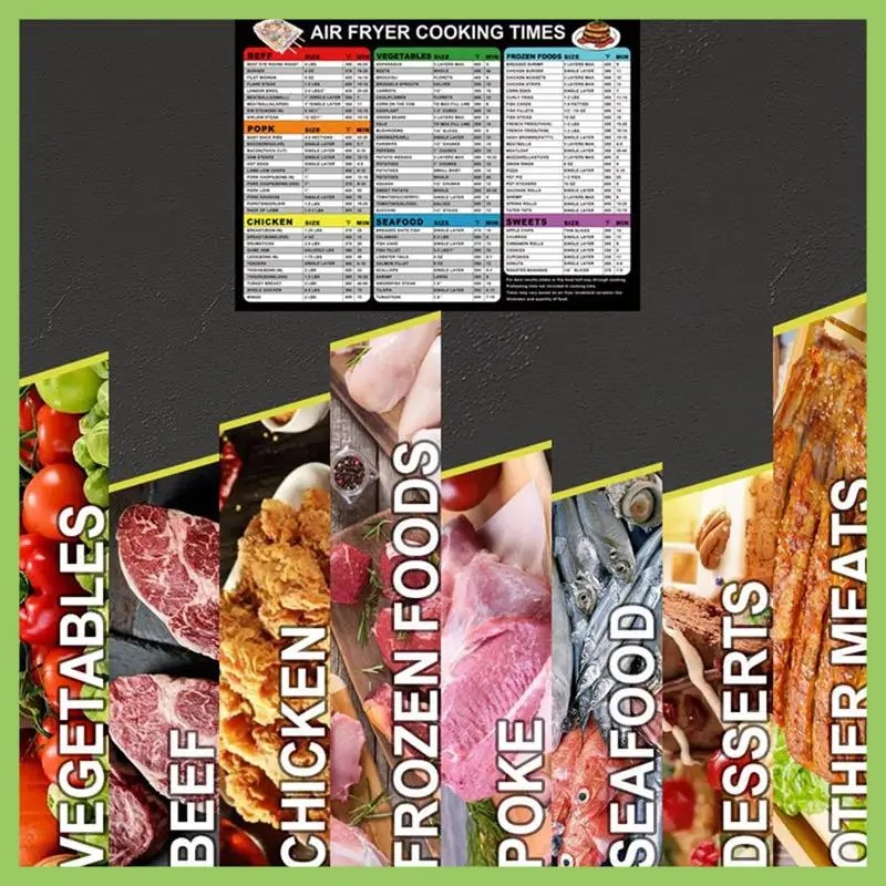

A56T-Airfryer Magnetic Cooking Air Fryer Accessories Cooking Time Quick Reference Guide Sheet For Delicious Food