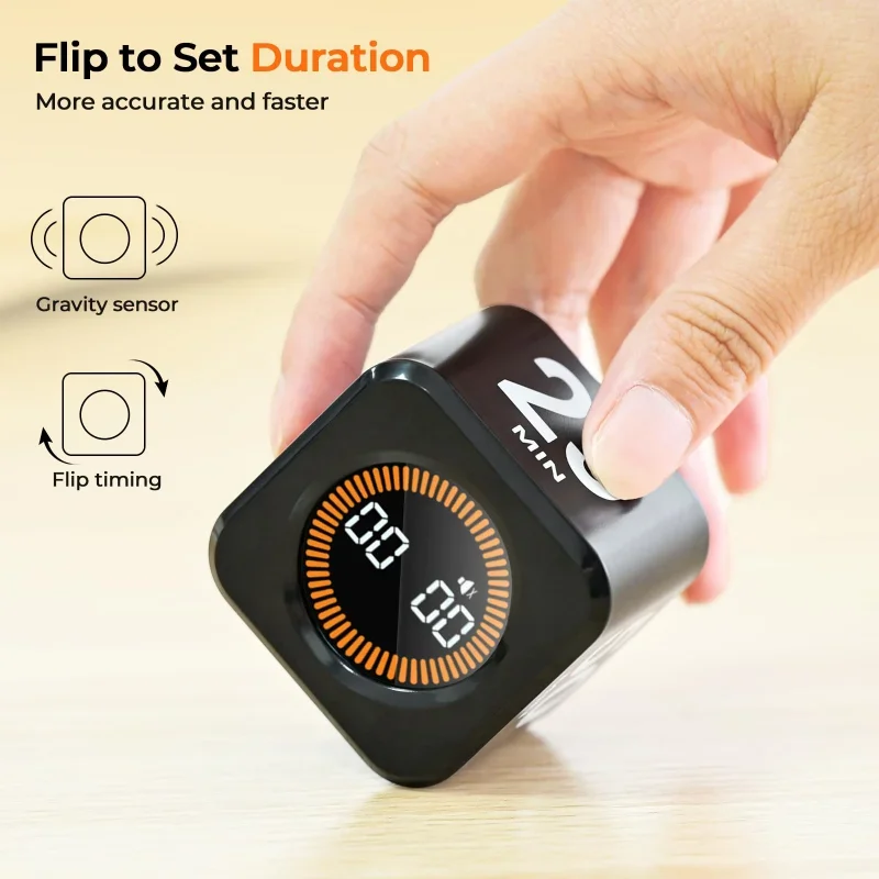 Pomodoro Timer Cube Visual Flip Timer with Gravity Countdown 5/10/25/50 Min Productivity Tool for Office Kitchen Gym Yoga