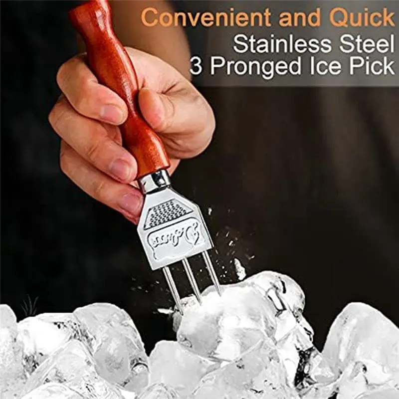

[NEW!A93G】 2PCS Ice Pick Ice Chippers Set With Wood Handle, Ice Crusher Ice Tong Perfect For Bars, Bartender. Best Carving Tool