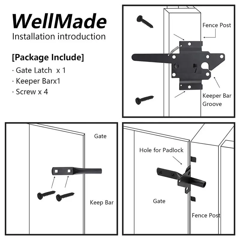 [NEW!A08R】 Heavy Duty Self-Locking Latches For Wooden Fences, Lever Latches For Garden Outdoor/Pool Doors Fence Hinges