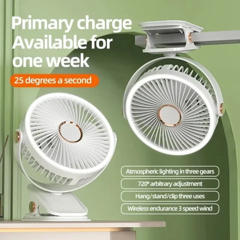 

8000mah Air Conditioner for Camping Light Rechargeable Desktop Portable Bldc Circulator Fan for Home Products With LED Clip-on