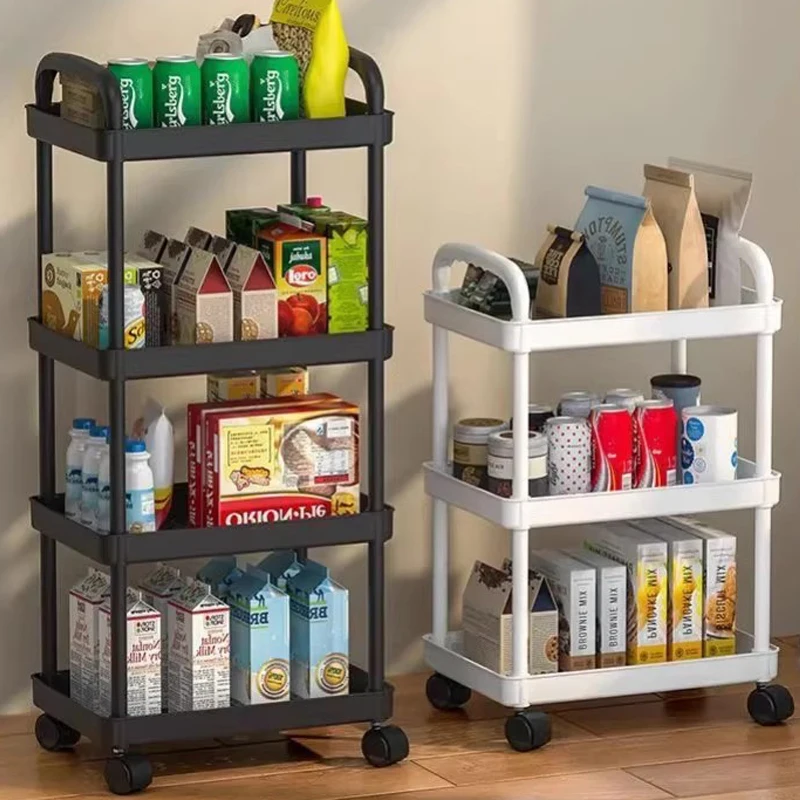 

Многослойная маленькая тележка для хранения, пластиковые стеллажи для книг с закусками на колесах, передвижная полка-органайзер для кухни, ванной комнаты, дома