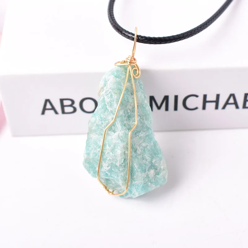 Natural Crystal Raw Stone Handmade Amazonite Necklace Raw Crystals Pendant Healing Quartz For Men Women Mineral Jewelry Gift