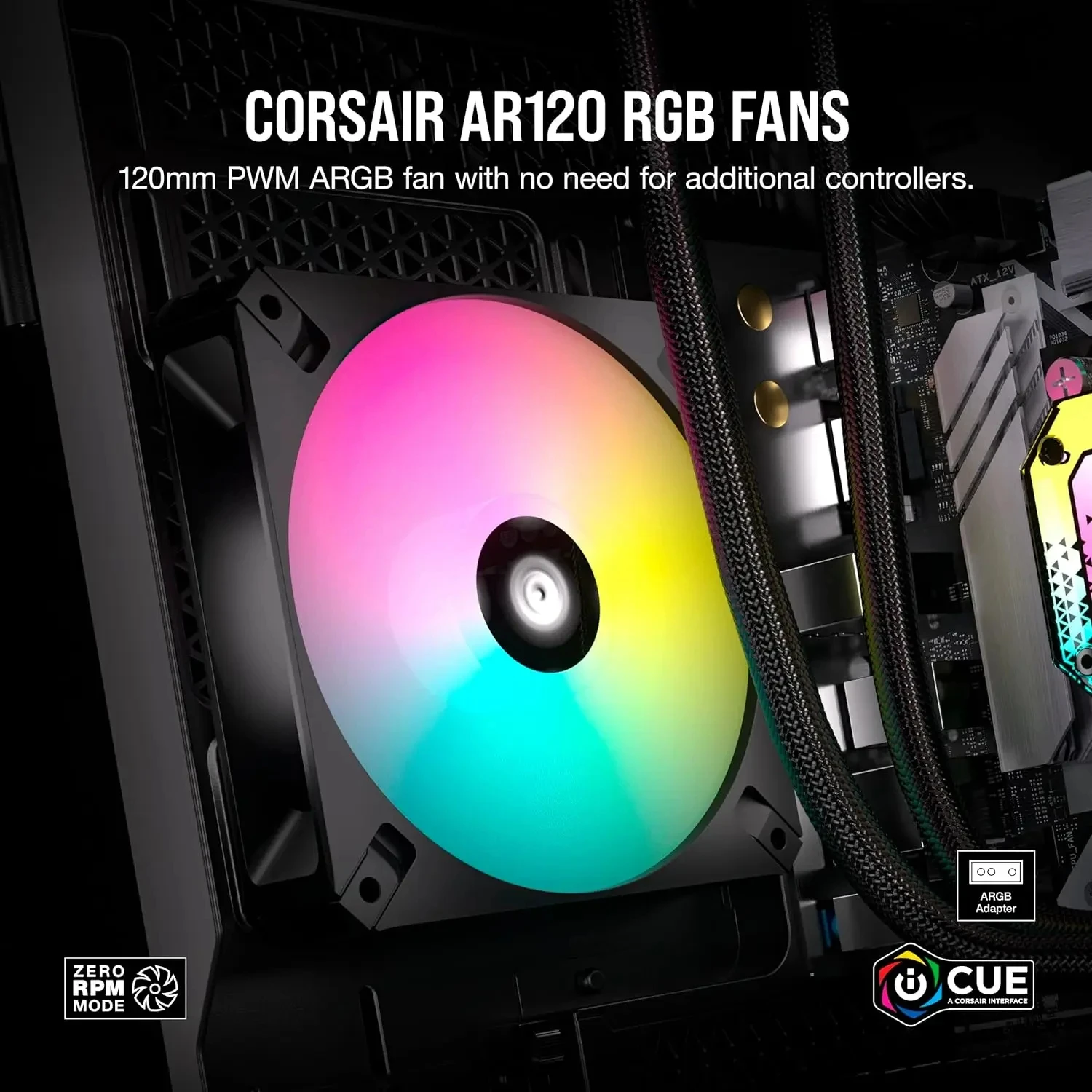 CORSAIR iCUE AR120 RGB 디지털 ARGB 호환 팬 트리플 선풍기 키트, 블랙, 화이트, 120mm