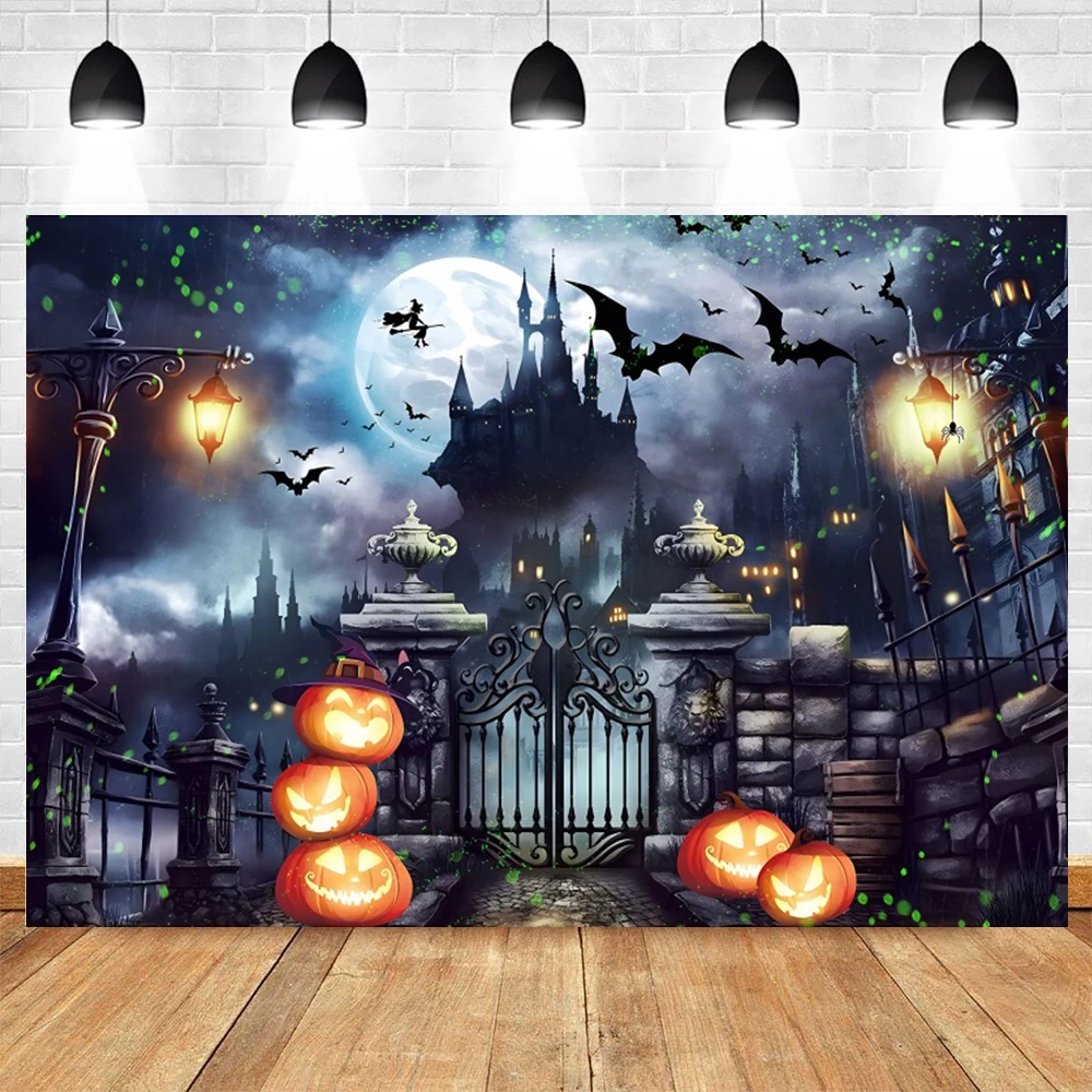 Halloween Backdrop Photography Horror Night Moon Pumpkin Scary Cemetery Castle Background Family Holiday Party Photo Studio Prop