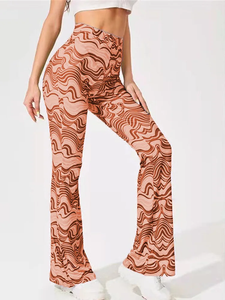 여성용 하이 웨이스트 플레어 팬츠 워터 리플 캐주얼 바지 비대칭 스트리트 슬레 롱 팬츠 폴리에스테르 스판덱스 블렌드