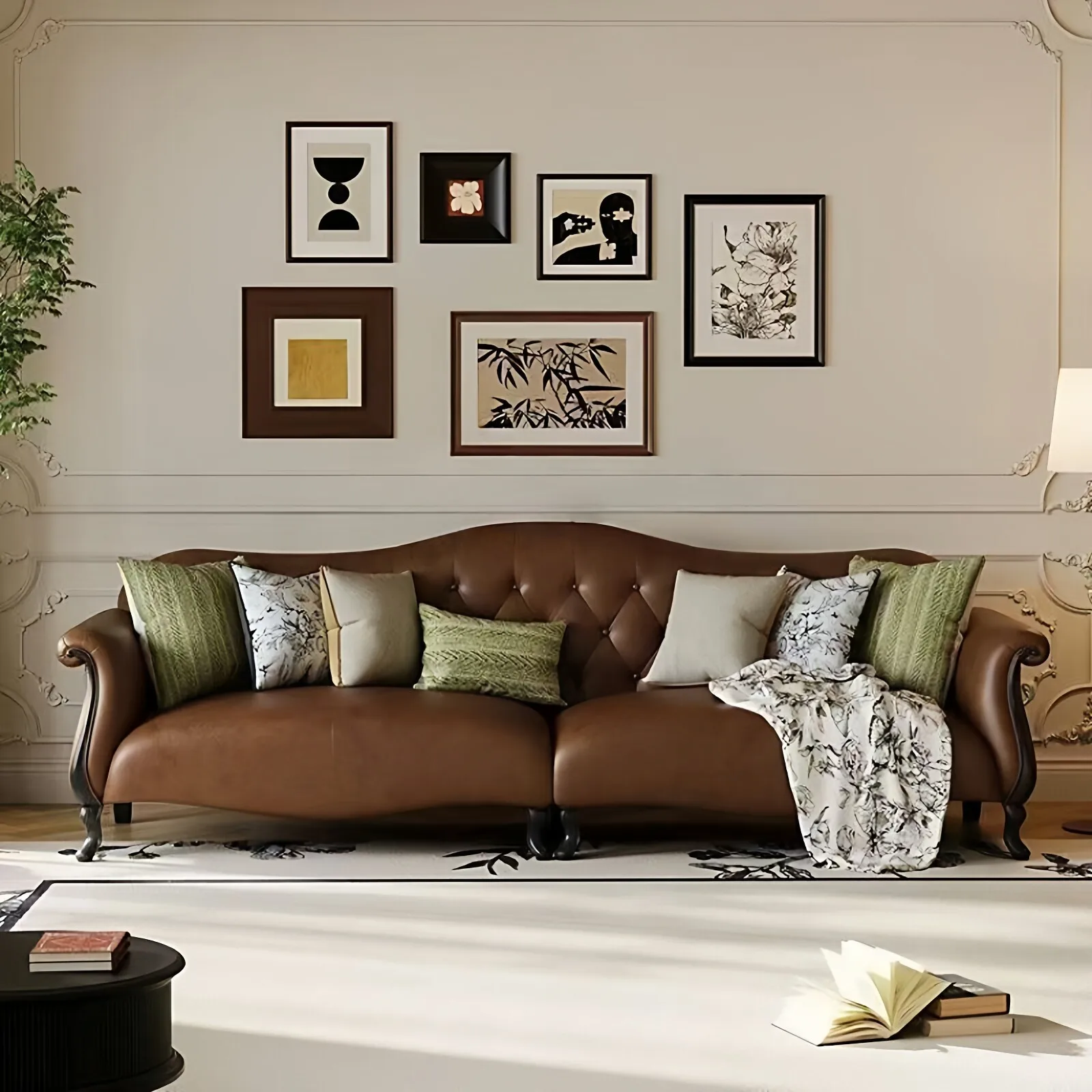 French medieval style oil wax first layer leather American straight row four-person retro sofa living room high-end luxury