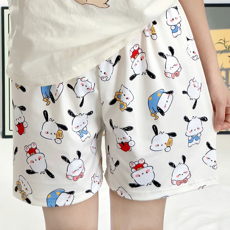 Pochacco Pajama Pants Anime Cartoon Cute Sleepwear Women Trousers Wide-leg Hot Pants Shorts Milk Fiber Smooth Elastic Home Dress