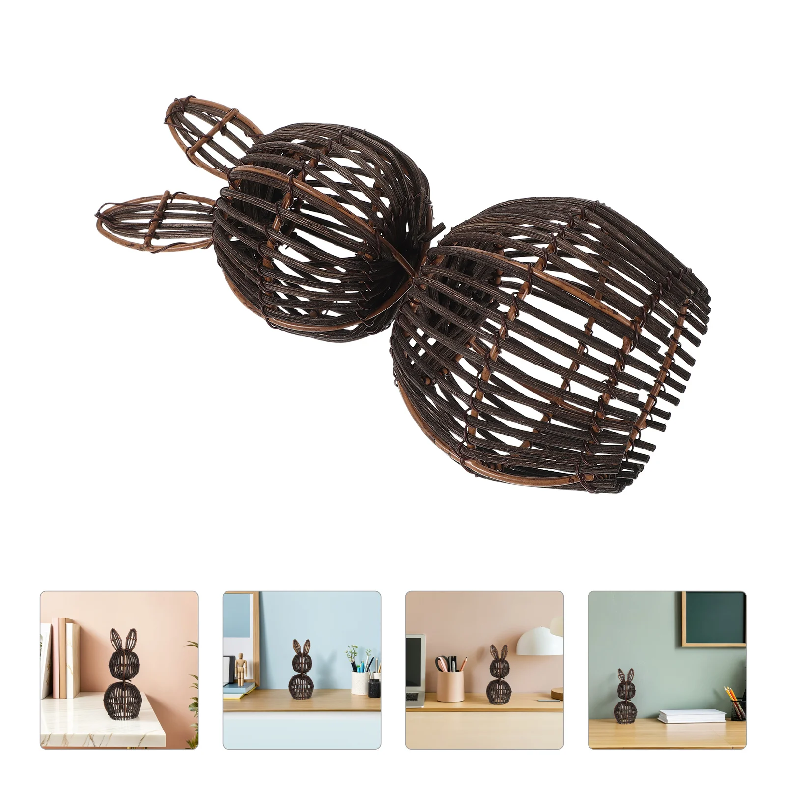 

8 Inch Woven Rattan Bunny Decor - Handwoven Rabbit Shelf Display for Farmhouse Easter Home Decoration - Spring Table Accent