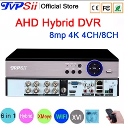 Remote Control Audio Face Detection 8MP 4K Xmeye 8CH 8 Channel H.265+ Hybrid WIFI 6 in 1 TVI CVI NVR AHD CCTV DVR System