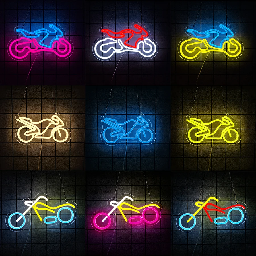 Motorcycle Neon Sign for Wall Decor,LED Lights Signs for Garage Decorative,USB Neon for Bedroom,Game Room,Cave Man,Repair Shop