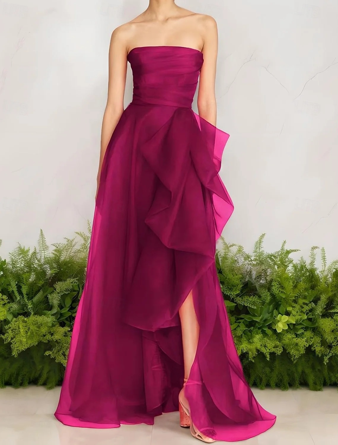 

Sexy A-Line Evening Gown Off Shoulder Sleeveless Organza Sweep Train Slit Ruched Ruffle Wedding Guest Dress 2025 free customized