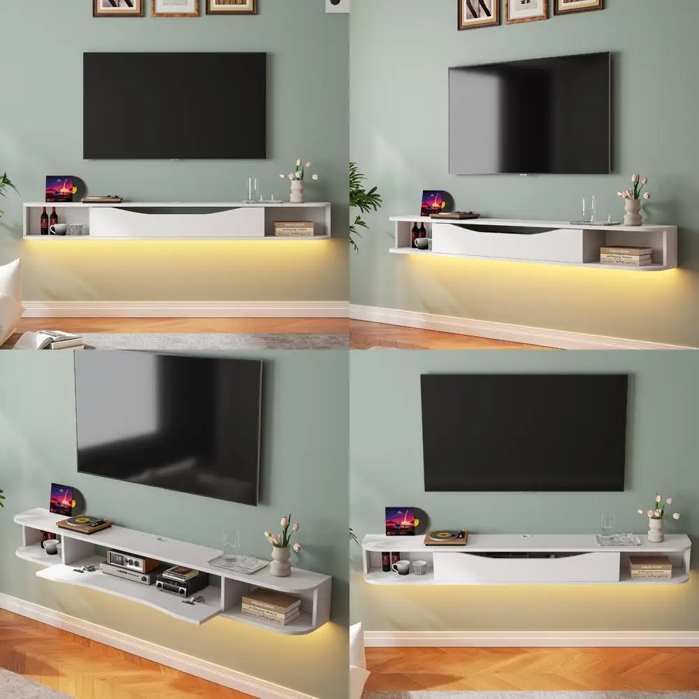 

70-дюймовый настенный шкаф для телевизора с плавающей консолью и местом для хранения телевизоров до 75 дюймов