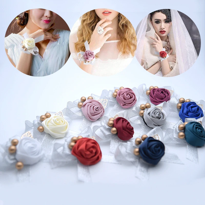 Fashion Women Wedding Bridal Bridesmaid Wrist Flower Bracelet Boutonniere Bride Wrist Corsage Marriage Accessories