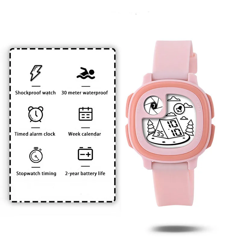 Jam tangan elektronik anak untuk anak laki-laki dan perempuan, jam alarm pelajar, jam tangan multifungsi tahan air lampu malam CE147