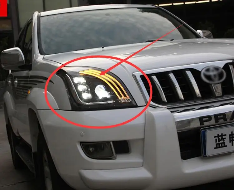 2pcs car styling car headlamp for Cruiser prado headlight LC120 FJ120 2003 2004 2005 2006 2007 2008 2009 LED prado daytime light