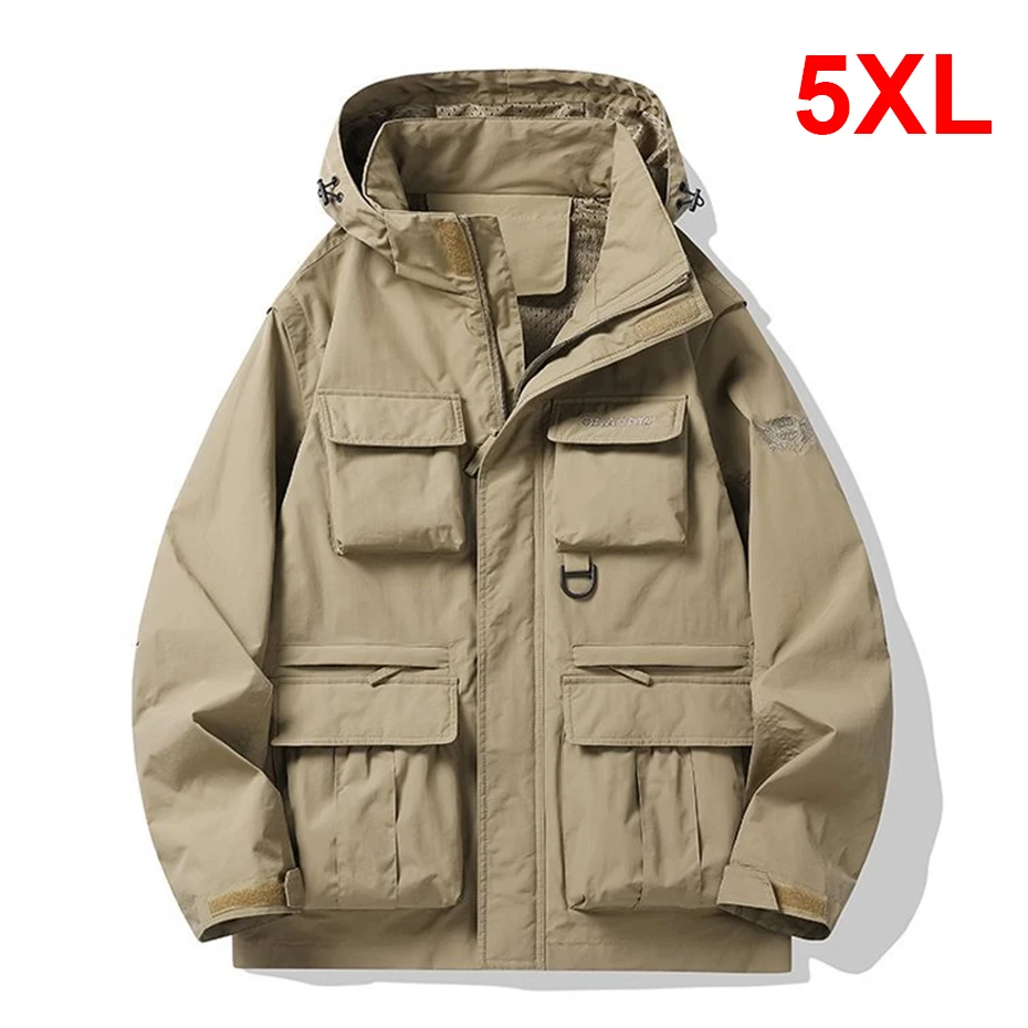 Windbreaker Cargo Jacket Men Fashion Casual Multi-pocket Camp Jacket Male Spring Autumn Outdoor Outerwear