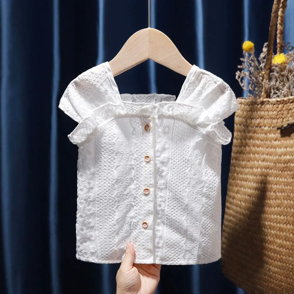 Girls Short Sleeved T-shirt Summer New Fashionable Girl Lace Jacquard Doll Top Trendy T-shirts