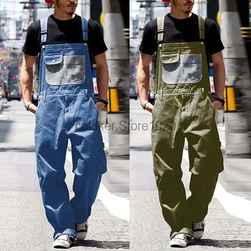 New Fashion Jumpsuit For Men Casual Bib Overalls Washed Strap Pants Male Harajuku Adjustable Loose Suspenders Baggy Streetwear