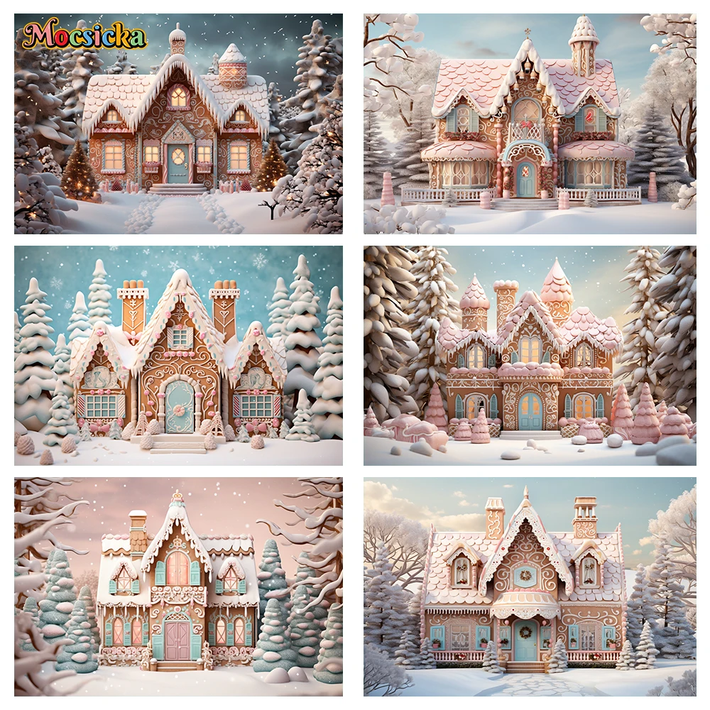 

Mocsicka Winter Christmas Photography Background Xmas Tree Candy Cabin Holiday Party Family Portrait Photo Backdrops Studio