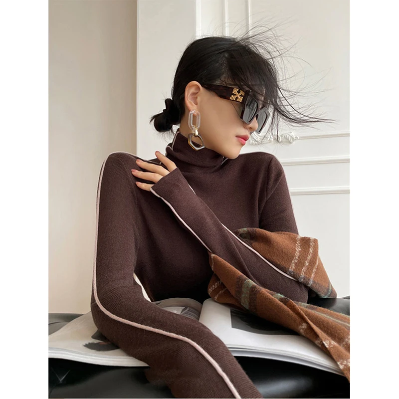 MEXZT Streetwear Striped Sweater Women Turtleneck Knitted Pullovers Korean Harajuku Slim Knitwear Elegant Simple Casual Jumper