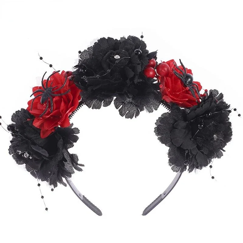 Spider Headband Black Costume Rose Flower Crown Party Headpiece Accessory for Women and Girls Halloween