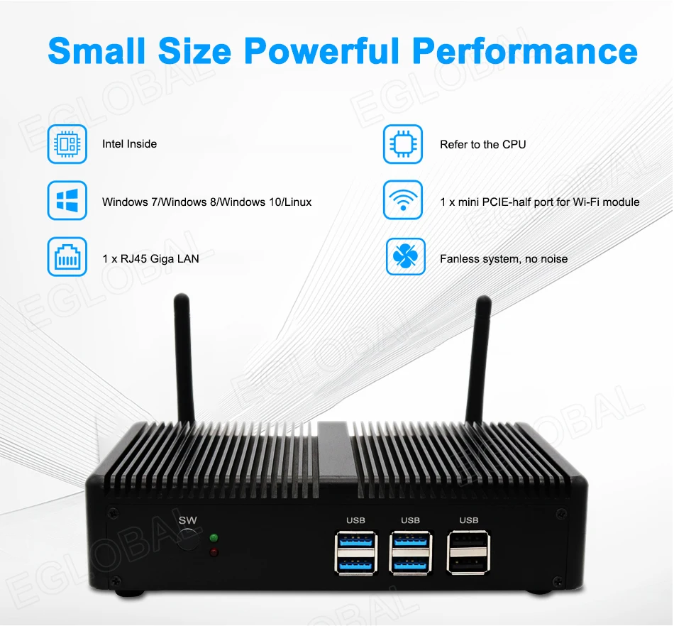 EGLOBAL Cheap Fanless Mini PC Intel Core i3 i5 4*USB 3.0 HDMI VGA 1 DDR3/DDR4 RAM slot Compact Computer WIFI Bluetooth