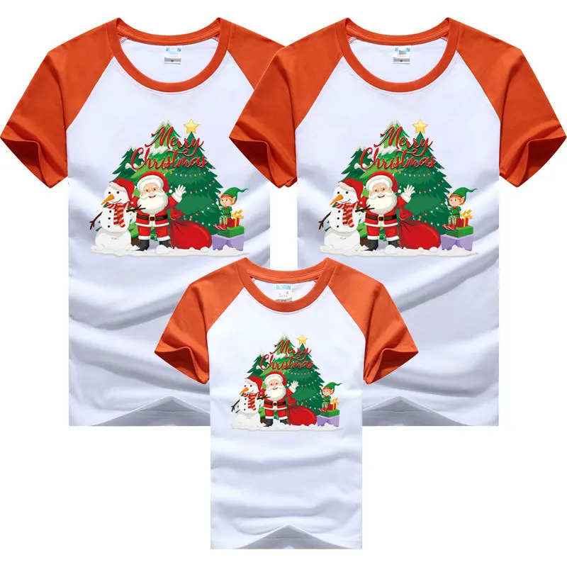 Cute Christmas Family Matching T-shirts Mom and Daughter Clothes Father and Kids Tees Cotton