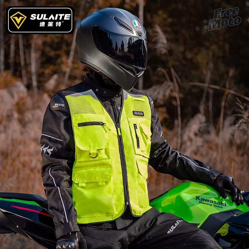 

SULAITE Motorcycle Jacket Summer Breathable Mesh Reflective Vest Motorcycle Waistcoat Motocross Off-Road Racing Vest Protection