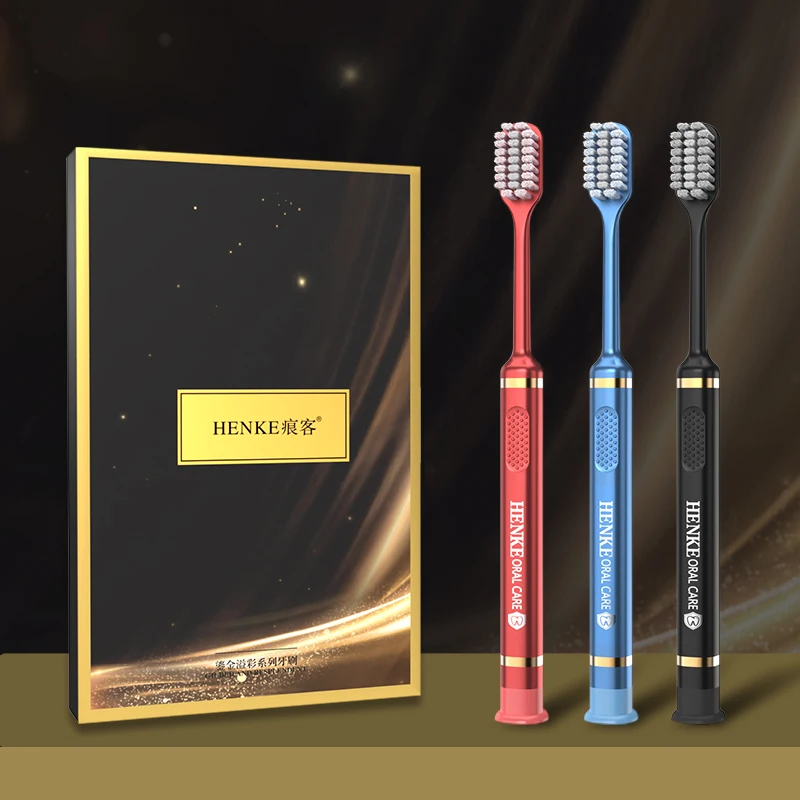 3-Pack/Box Ergonomic Curve Non-Slip Handle Soft Bristle Toothbrush for Adults Daily Home Use and Travel Portable Set