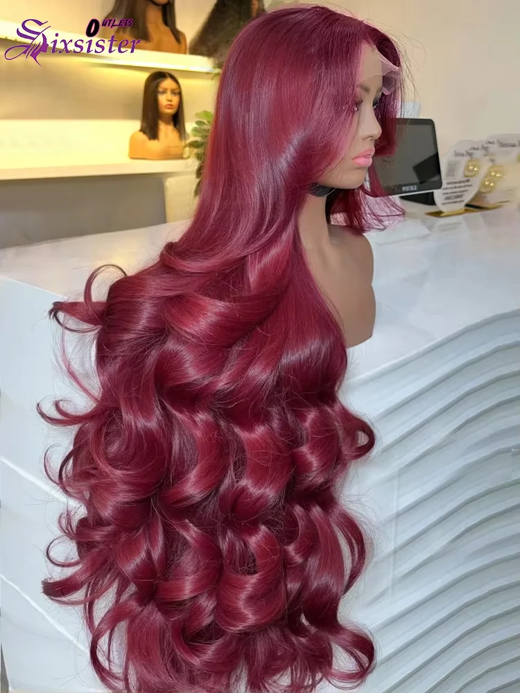 بورجوندي الأحمر 99J 13x4 الدانتيل الباروكة الأمامية شعر الإنسان الجسم موجة الدانتيل الباروكات الأمامية للنساء قبل قطعها 200% الكثافة 99J شعر مستعار أمامي #6
