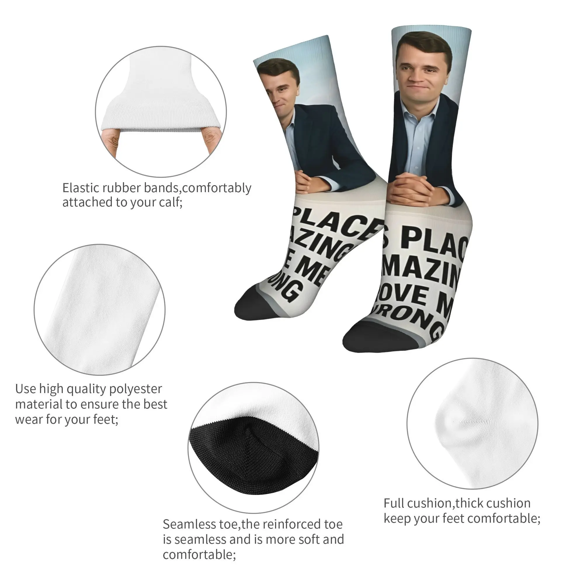 Medias Charlie Kirk Calcetines góticos gráficos Calcetines antideslizantes de otoño Calcetines de calidad para exteriores para hombres