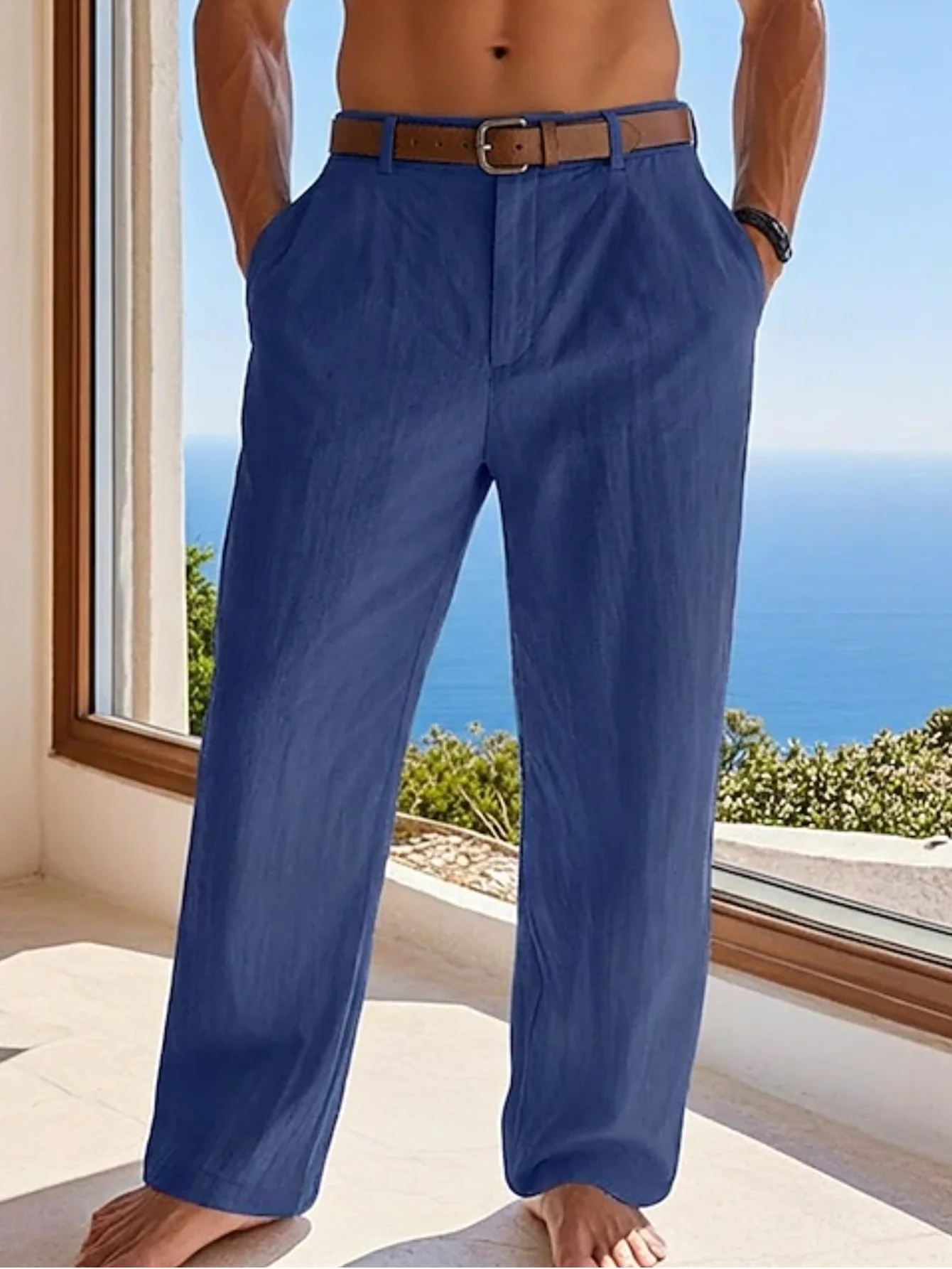 Men's Formal Linen Summer Pants Straight Tube Solid Color Comfortable Breathable Formal Business Fashion Basic Style Trousers