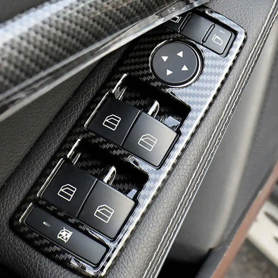 5Pcs Car Auto Carbon Fiber Window Switch Button Trim Cover Frame for Mercedes Benz A B C E CLA GLA GLK ML GLE Class W204