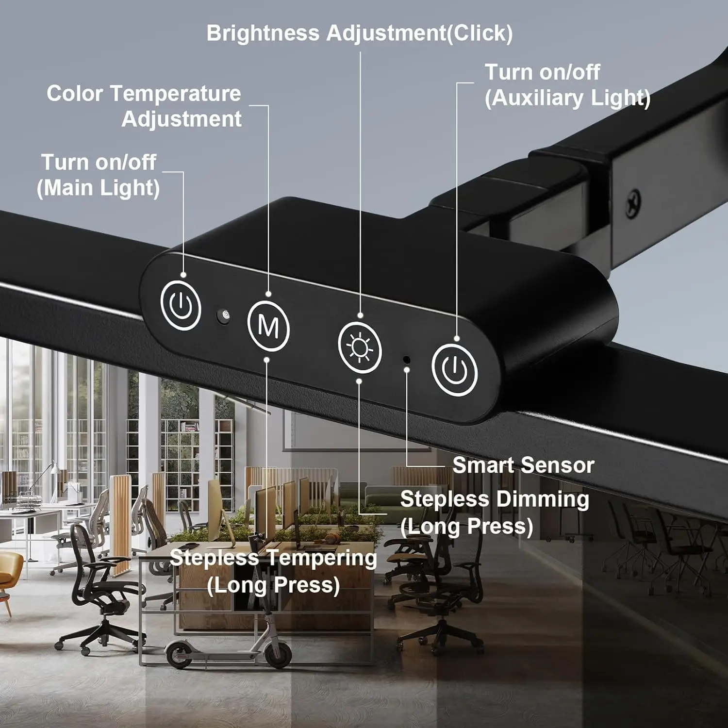 مصباح مكتبي ليد كبير قابل للتحويل مع مشبك ، مهندس معماري فائق السطوع ، تعتيم تلقائي وتصميم مستشعر للمكتب ، من من من الخارج ، 24 وات
