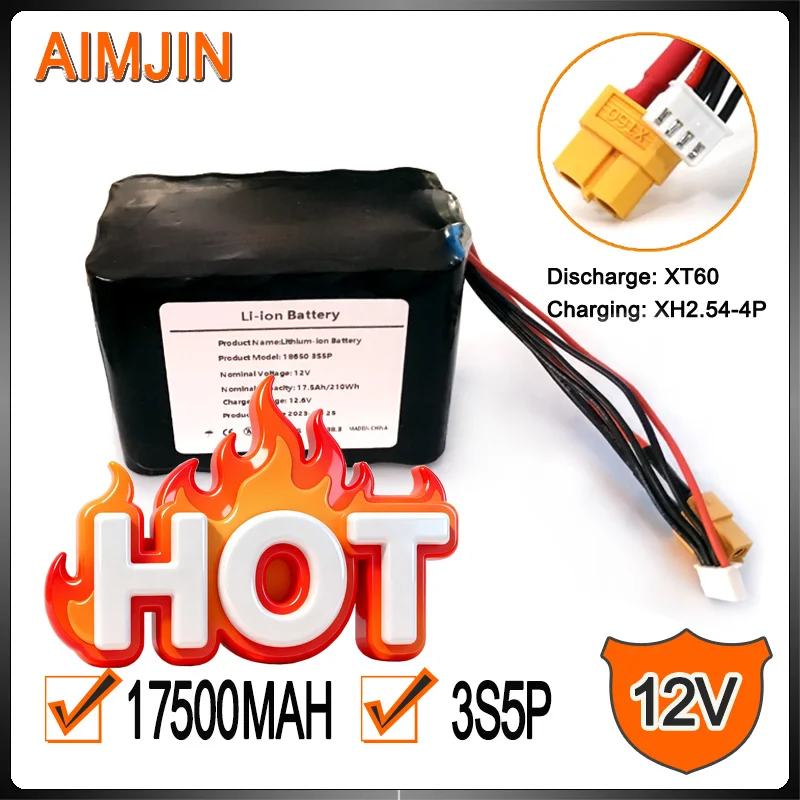 🎠3S5P 12V 17.5Ah High Capacity UAV Rechargeable Li-ion Battery For Various RC Airplane Drone Quadrotor,with Connector XH2.54+XT