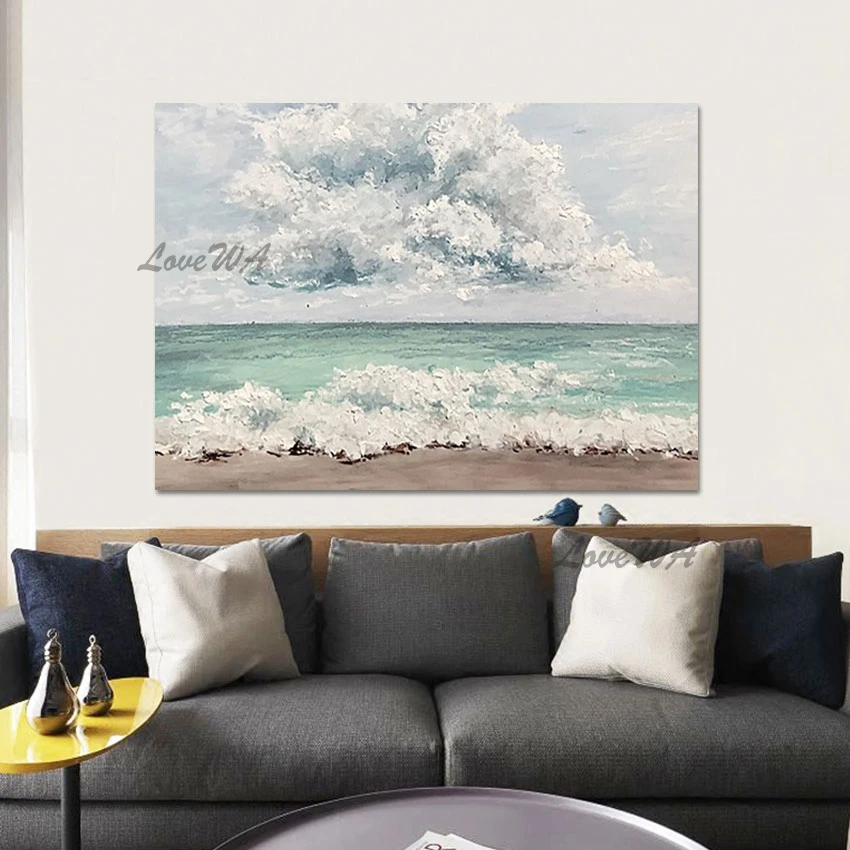 

Modern Abstract Textured Canvas Art Beach Picture Frameless Seascape Natural Scenery Oil Painting For Baby Room Wall Decor