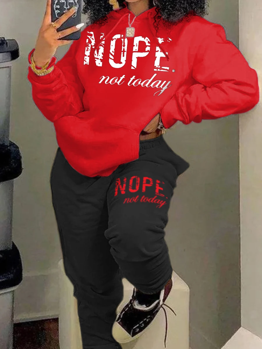 LW Plus Size Two-pices set Fleece Nope Not Today Letter Print Tracksuit Set Women Casual Warm Suits Winter Hoodies Sweatpants