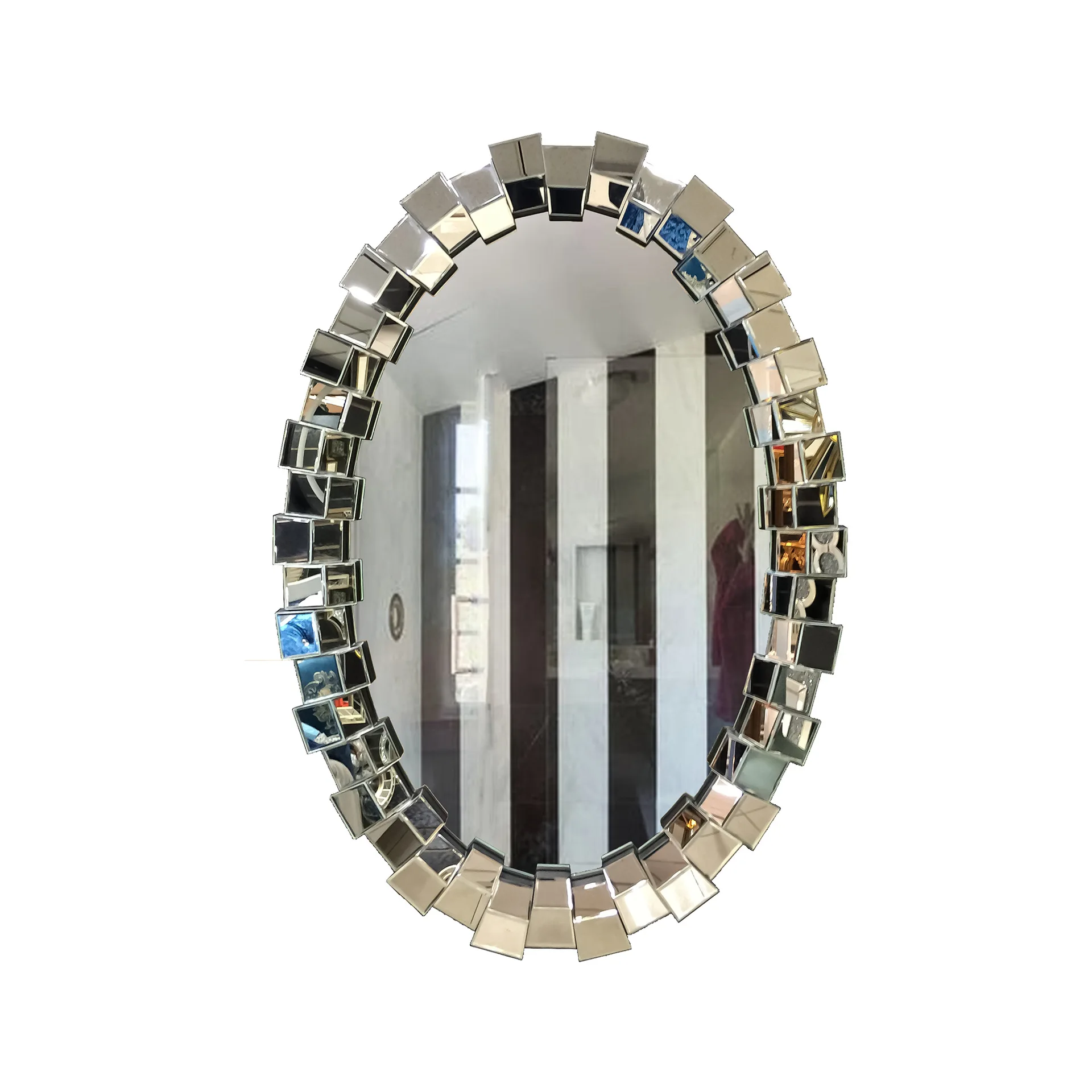 French bathroom mirror light luxury concave and convex three-dimensional wall-mounted oval bathroom decorative mirror