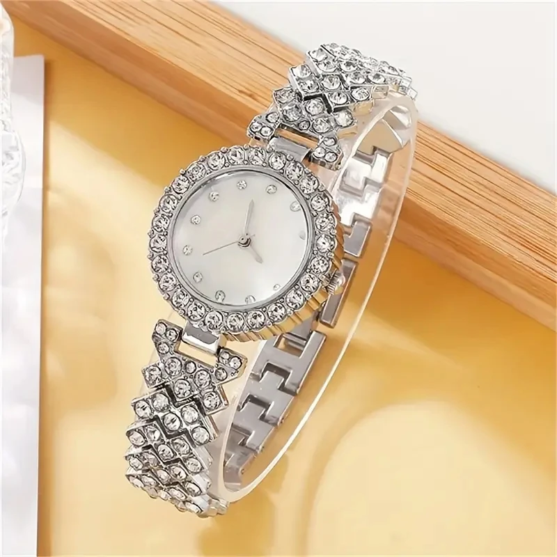 6PCS/Set Elegant Silver Diamond Women\'s Watch Student Elegant High end Simple Luxury Women\'s Watch